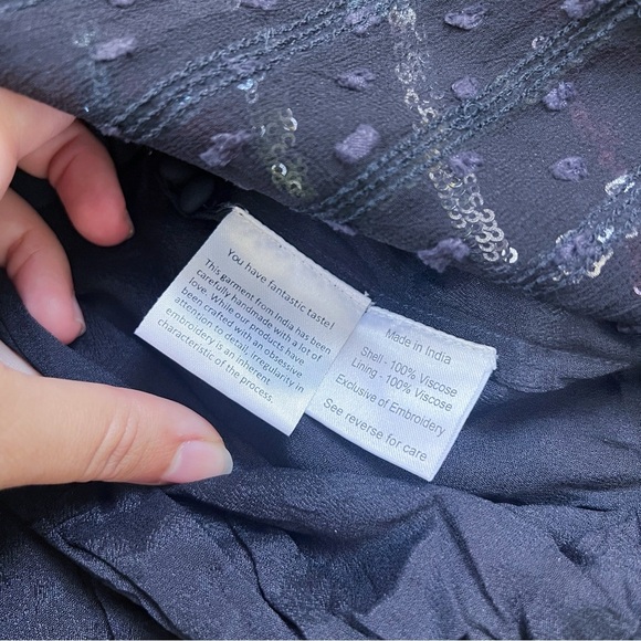 Rococo Sand • Sequin Striped Gown black chiffon rainbow swiss dot balloon sleeve - Picture 10 of 13